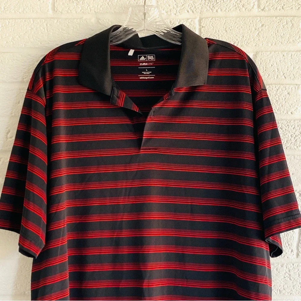 adidas Golf Men's Black & Red Striped Polo Shirt Top Large